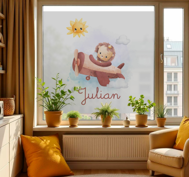 Vliegende leeuw met naam Raamsticker - TenStickers