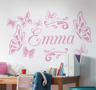 Gepersonaliseerde muursticker vlinders met naam - TenStickers