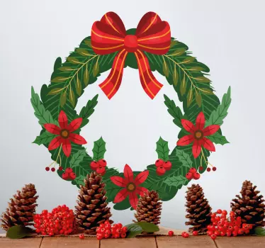 Vrolijke vakantiekrans kerst sticker - TenStickers
