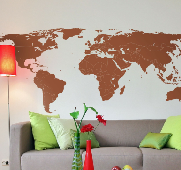 Wereldmap met grenzen sticker - TenStickers