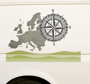 Wereldwijd landschap en kompas caravan sticker - TenStickers