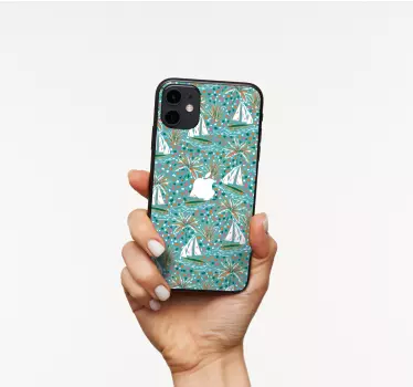 Zeilboten en palmen iPhone sticker - TenStickers