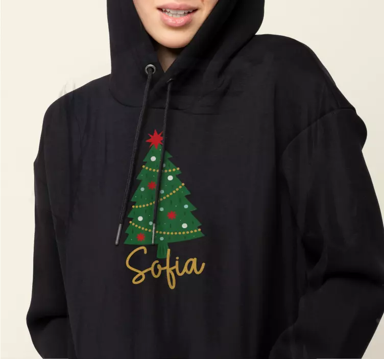 Aanpasbare naam hoodie met kerstboom - TenStickers
