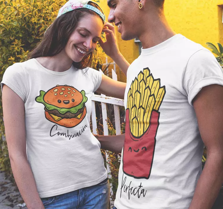 Hamburger en frietjes Couple T Shirts - TenStickers