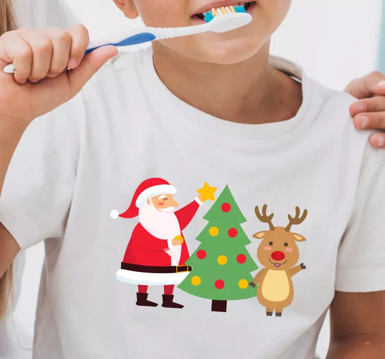 Kerstman met rendier vrolijkheid t-shirt vaders en zonen - TenStickers