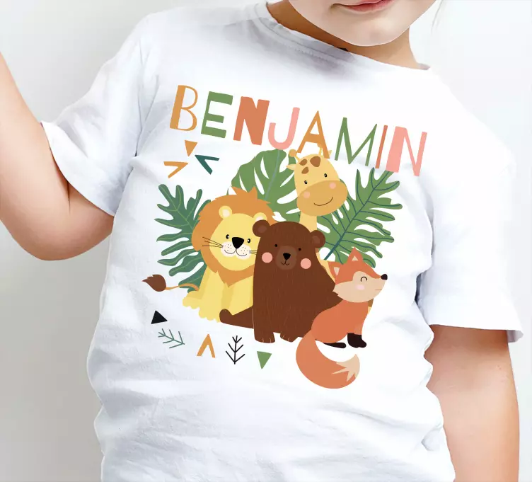T-shirt kinderen Schattige wilde dieren met bladeren - TenStickers