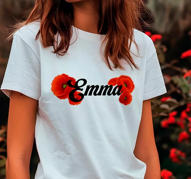 Klaproos bloemen T-shirt met naam - TenStickers