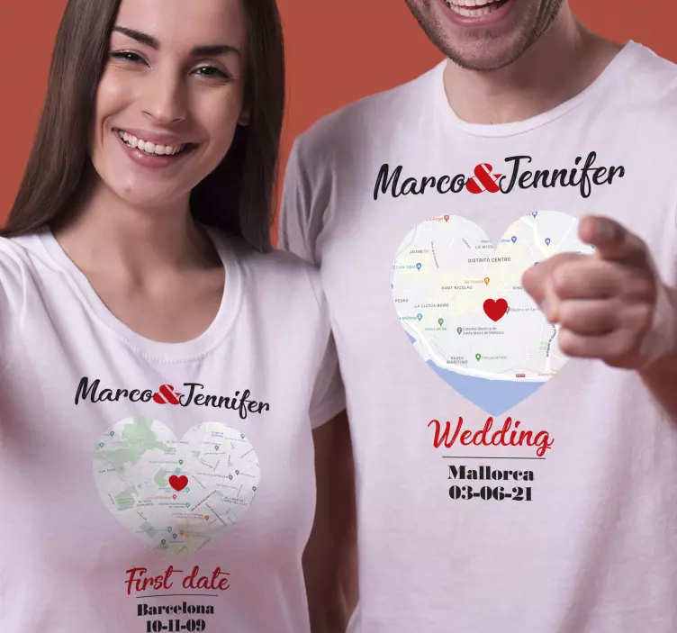 Koppel T-shirt speciale momenten locaties - TenStickers