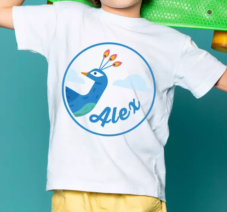 Pauw met naam kinderen t-shirt - TenStickers