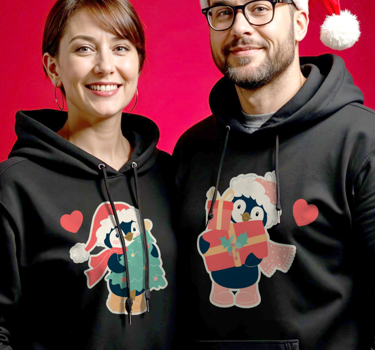 Pinguinpaar verliefd op kerstmis koppels t-shirts - TenStickers