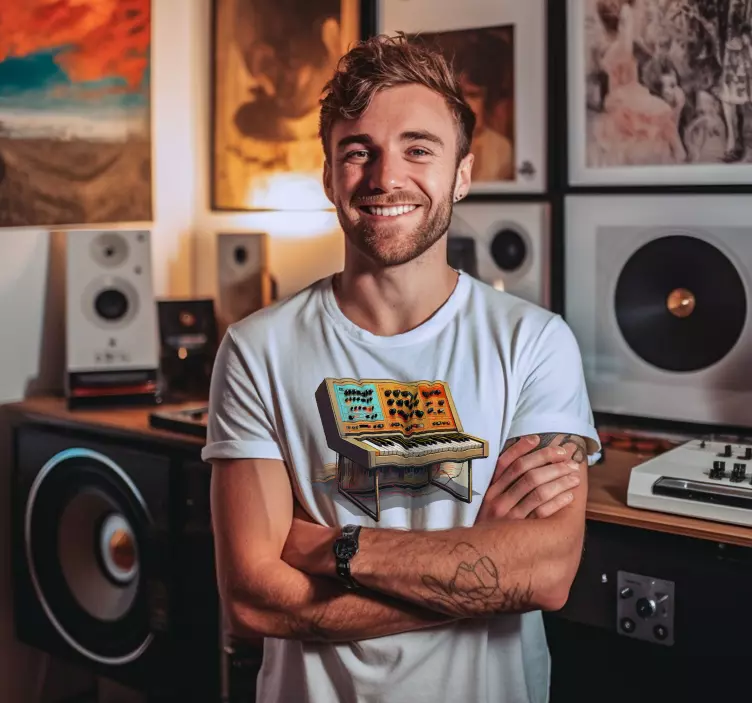 Retro piano toetsenbord T-shirt - TenStickers