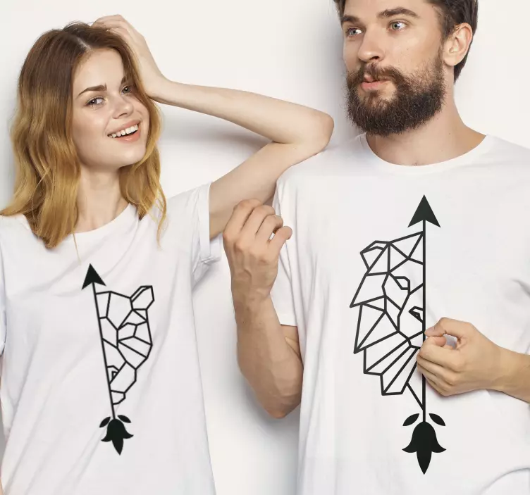 Koppels t-shirts Lijntekeningen geometrische leeuwen - TenStickers