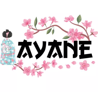 T-shirt met naam cherry blossom kokeshi - TenStickers