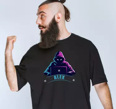 Aanpasbare T-shirt met hacker en naam - TenStickers