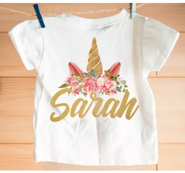 Baby t-shirt eenhoorn bloem gepersonaliseerd - TenStickers
