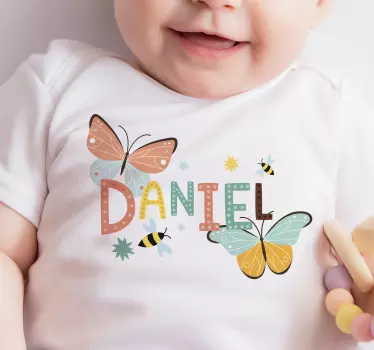 Baby t-shirt kleurrijke vlinders naam - TenStickers