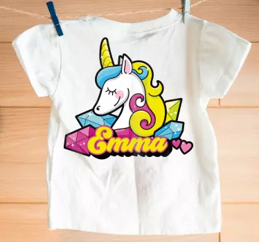 Kleurrijke eenhoorn met naam kinderen t-shirt - TenStickers