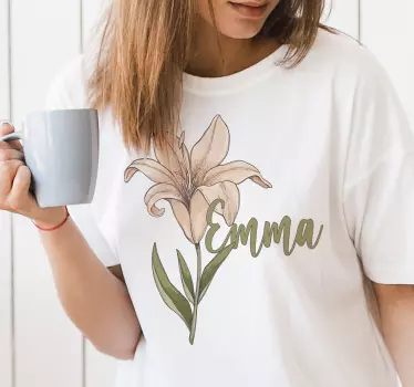 Bloemmotief t-shirt met naam - TenStickers