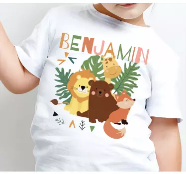 Kinder t-shirt Schattige wilde dieren met bladeren - TenStickers