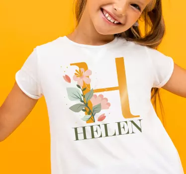 Kinderen t-shirt bloemige initiaal h shirt - TenStickers