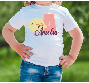 Kinderen t-shirt schattig kippetje en naam - TenStickers