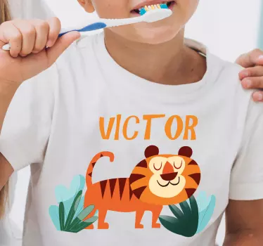 Kinderen t-shirt schattige tijger met naam - TenStickers