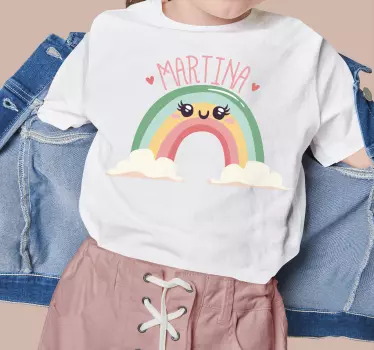 Kinderen t-shirt vrolijke regenboog personalisatie - TenStickers