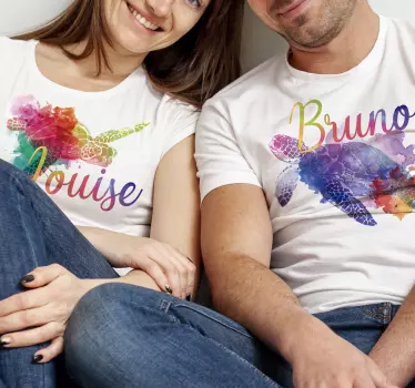 Kleurrijke schildpadden met namen koppels t-shirts - TenStickers