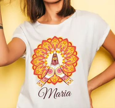 T-shirt met naam biddende handen bloemig - TenStickers