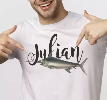 T-shirt met naam gepersonaliseerde vis met naam - TenStickers