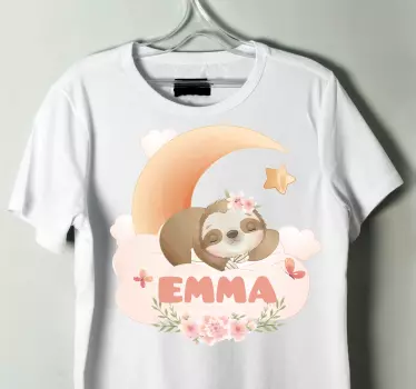 T-shirt met naam luiaard en bloemen thema - TenStickers