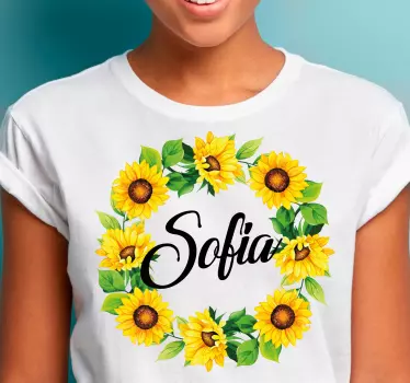 T-shirt met naam zonnebloem naam cirkel - TenStickers