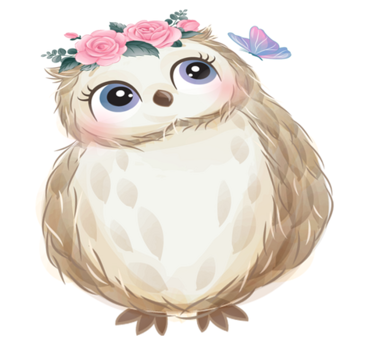 Dieren vinyl tapijt babyuil en bloemen - TenStickers