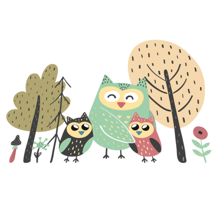 Dieren vinyl tapijt kleurrijke uilen in boom - TenStickers