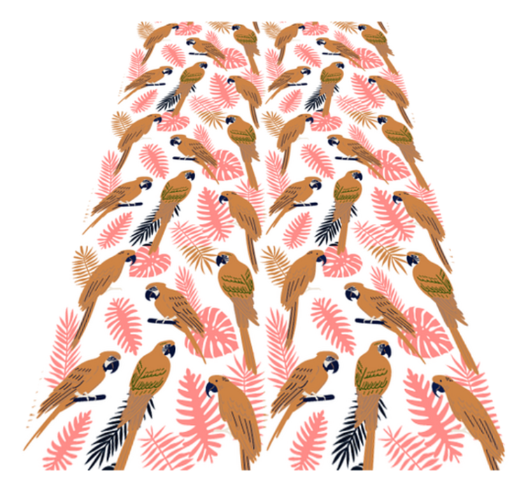 Dieren vinyl tapijt met oranje papegaaien en roze bloemen - TenStickers