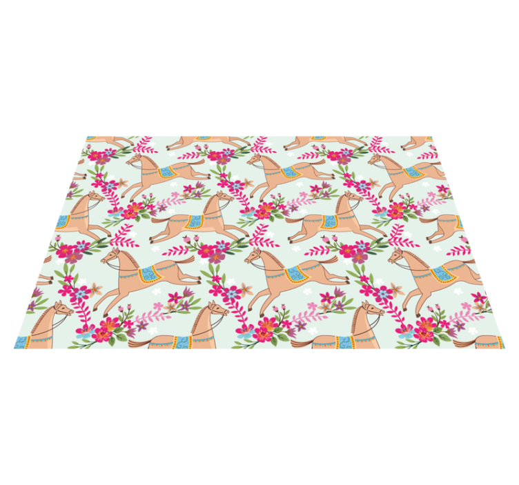 Dieren vinyl tapijt met roze bloemen paardenpatroon - TenStickers