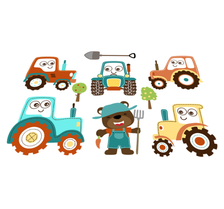 Dieren vinyl tapijt schattige tractor figuren - TenStickers