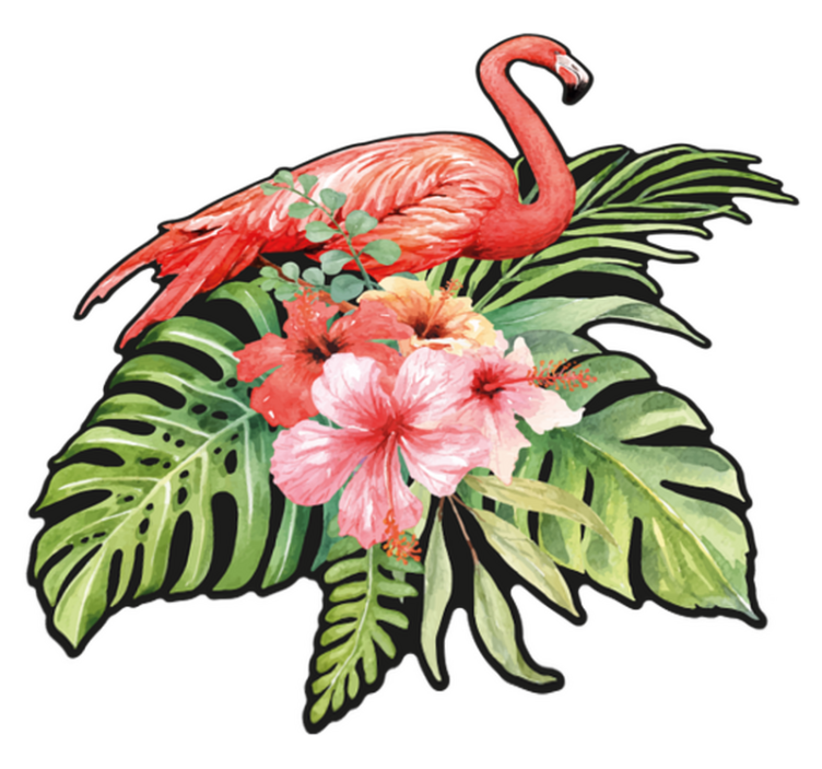 Dieren vinyl tapijt flamingo met bloemen - TenStickers