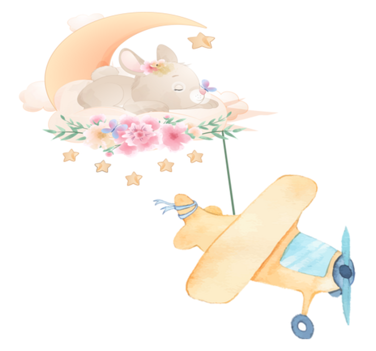 Dieren vinyl tapijt konijn slaapt op de maan met speelgoed - TenStickers