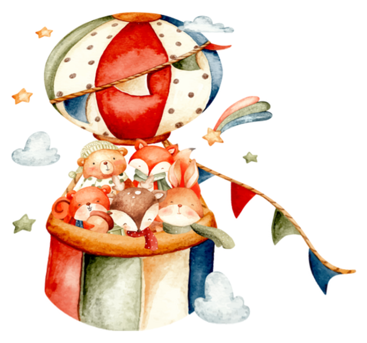 Dieren vinyl tapijt met dieren aan kleurrijke luchtballonnen - TenStickers