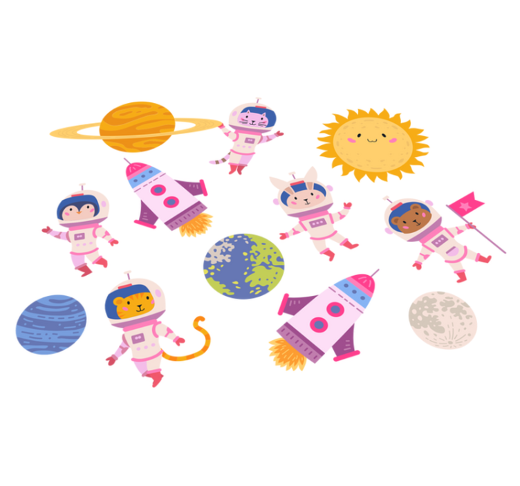 Dieren vinyl tapijt met ruimtevaarders en raket - TenStickers