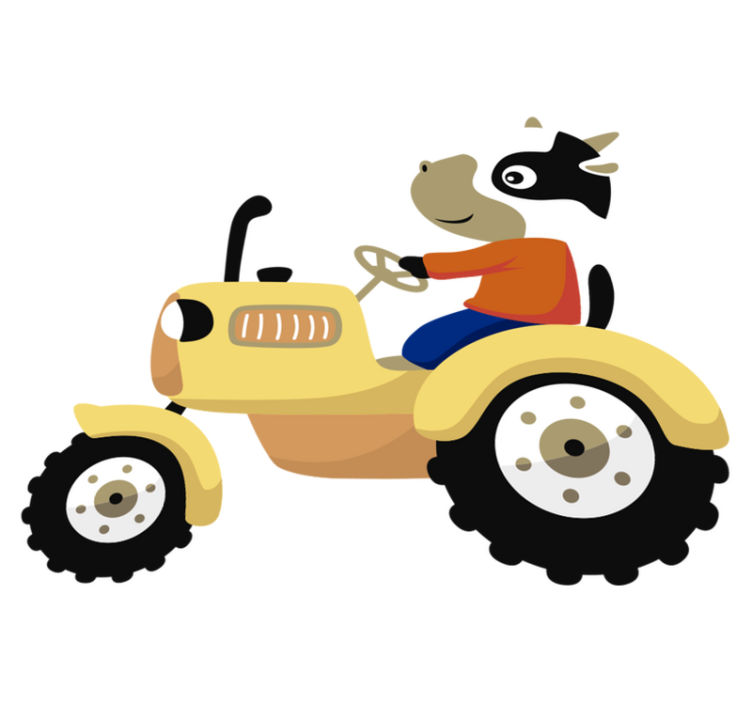 Dieren vinyl tapijt koe op tractor - TenStickers