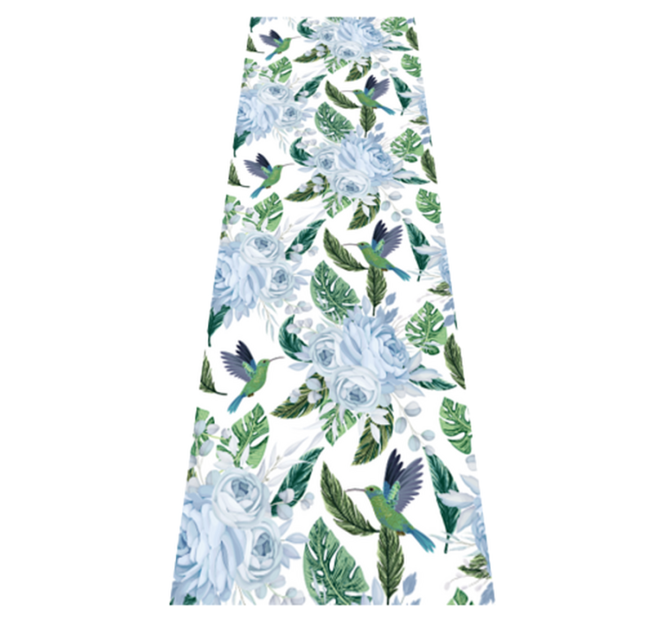 Vinyl tapijt bloemen en planten blauwe tuinbloemen met vogels - TenStickers