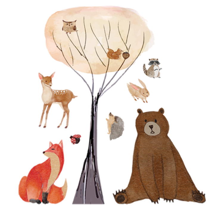 Vinyl tapijt kind bosdieren en boom - TenStickers