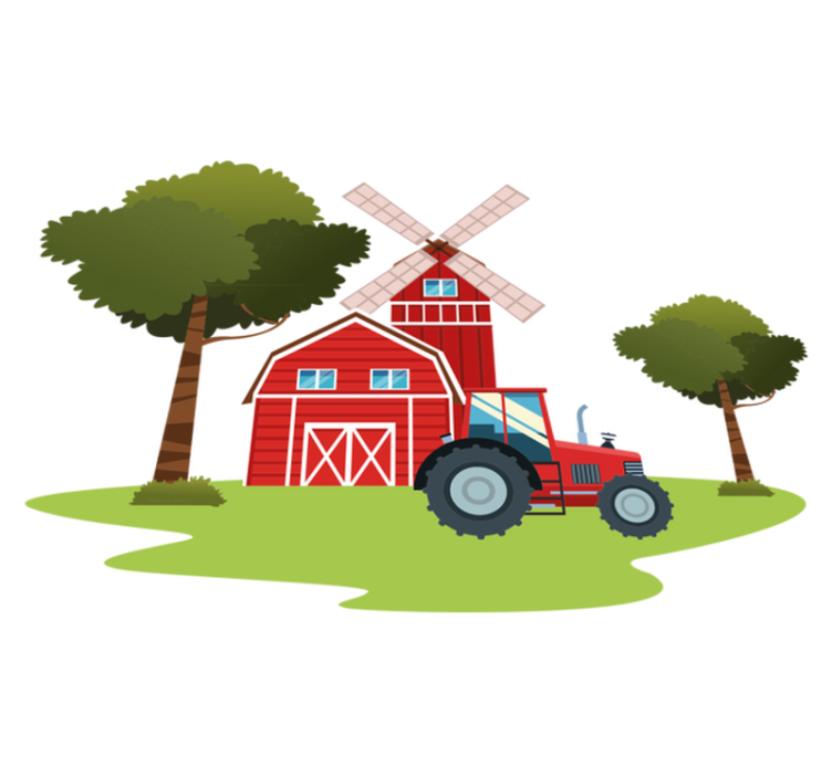 Vinyl tapijt kind met tractors en bomen - TenStickers