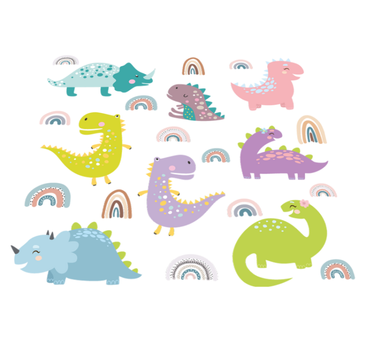 Vinyl tapijt slaapkamer nordic dinosaurussen met regenbogen - TenStickers