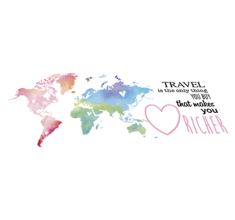 Vinyl tapijt wereldkaart met tekst over reizen en - TenStickers