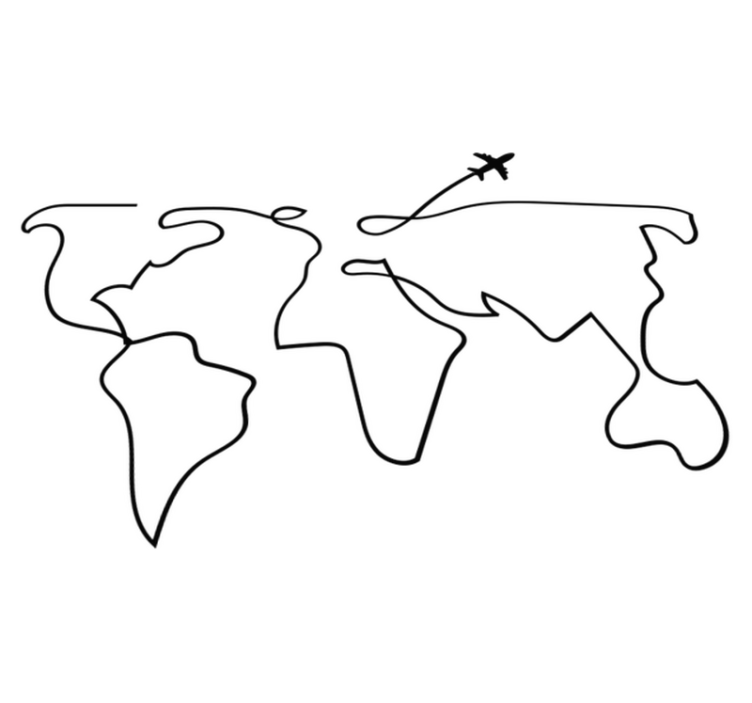 Vinyl tapijt wereldkaart vliegtuig - TenStickers