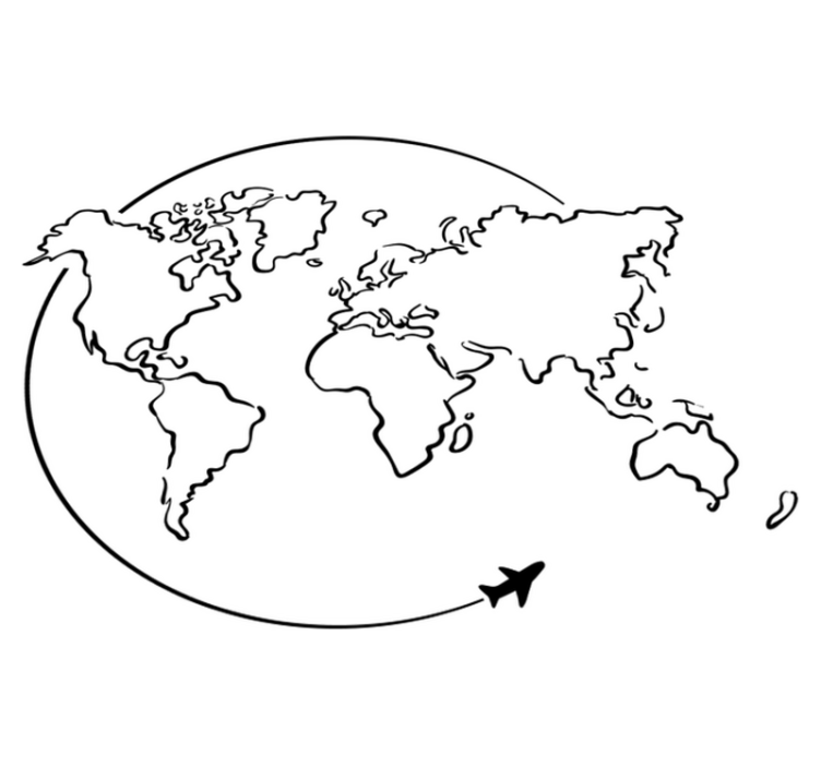 Vinyl tapijt wereldkaart cirkel vliegtuig - TenStickers