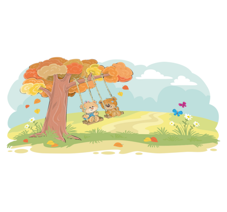 Vinyl tapijt kind teddyberen in het bos - TenStickers